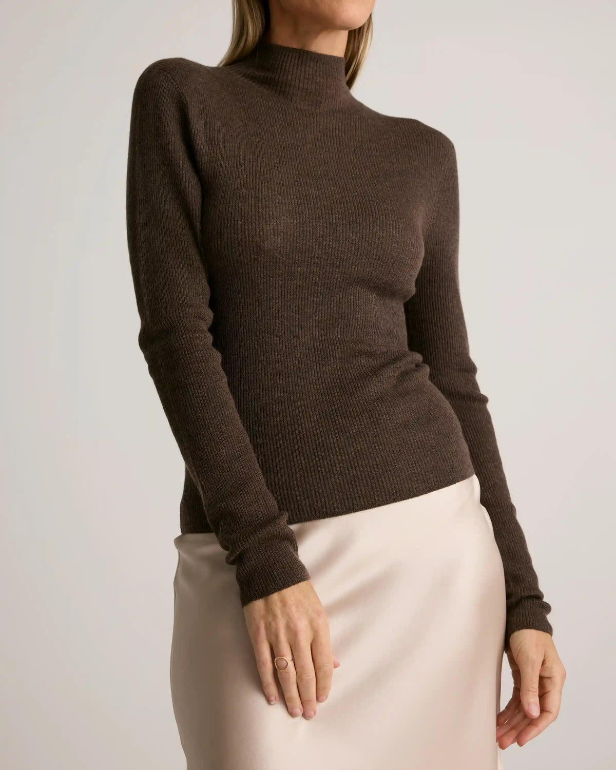Featherweight Cashmere Ribbed Mockneck Sweater