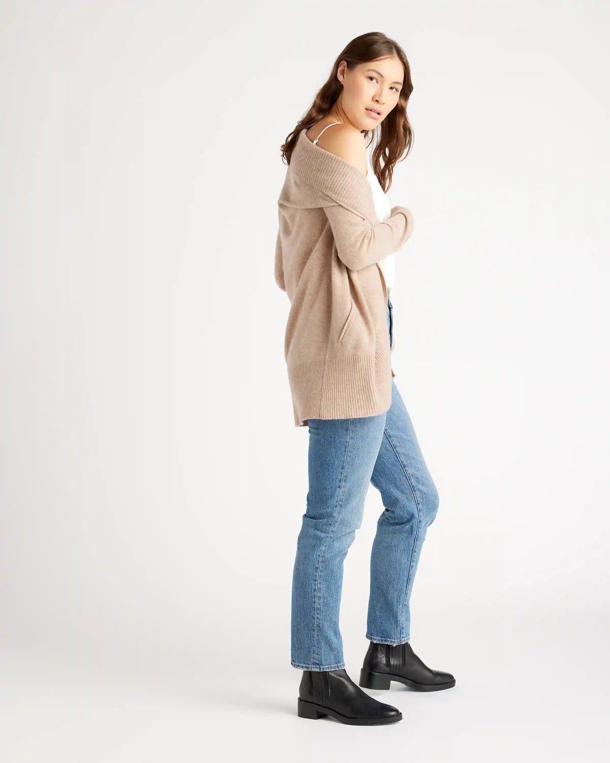 Mongolian Cashmere Open Cardigan Sweater