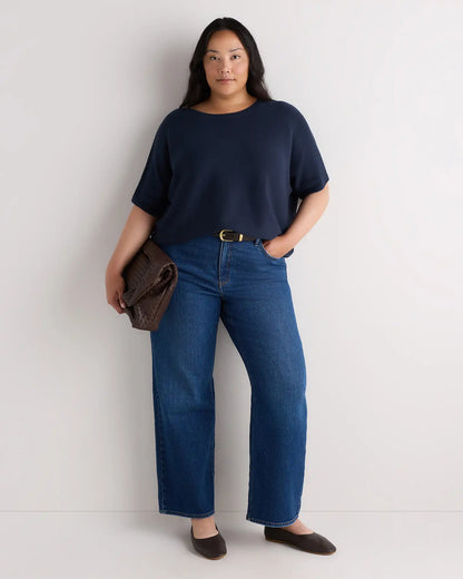 Lightweight Cotton Cashmere Link-Stitch Dolman Sweater
