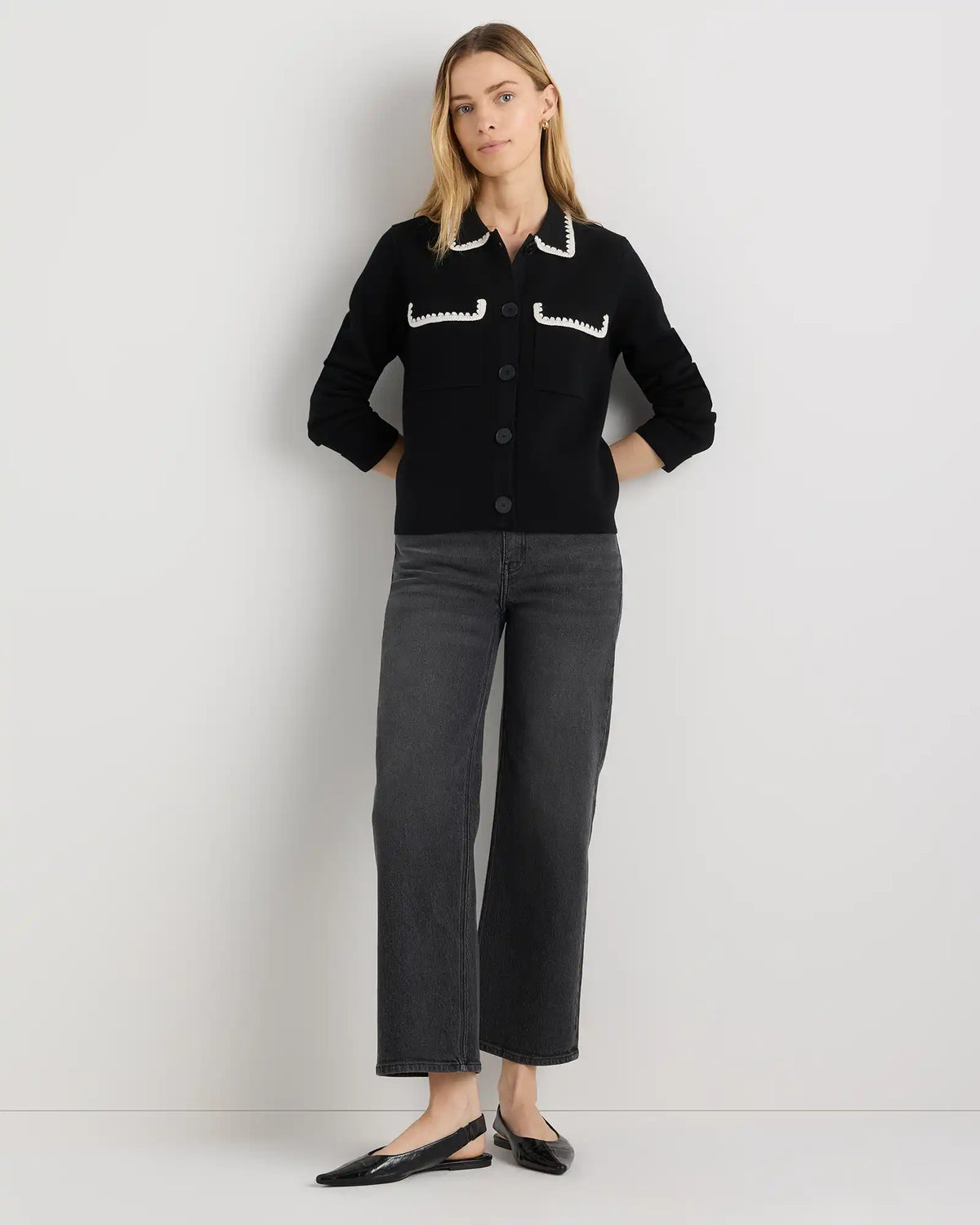 Australian Merino Wool Crochet Trim Sweater Jacket