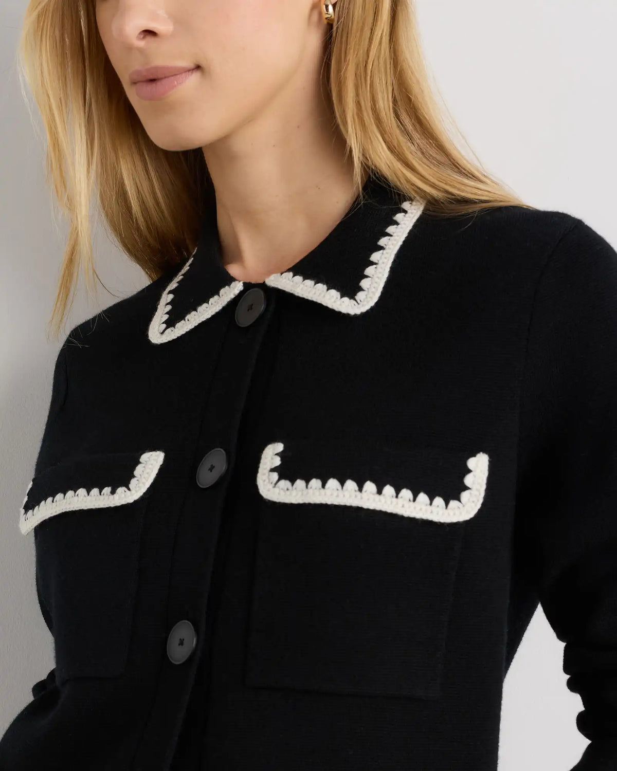 Australian Merino Wool Crochet Trim Sweater Jacket