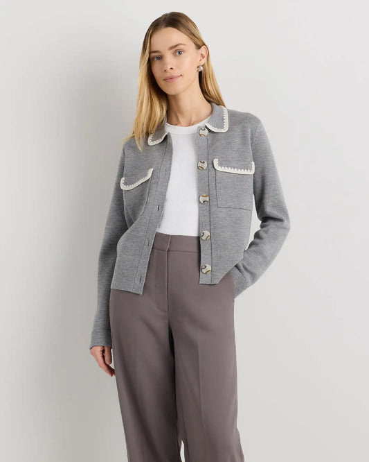 Australian Merino Wool Crochet Trim Sweater Jacket
