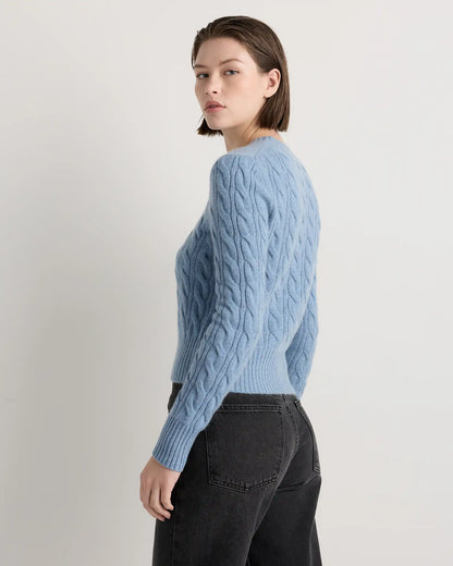 Mongolian Cashmere Shrunken Cable Crewneck Sweater