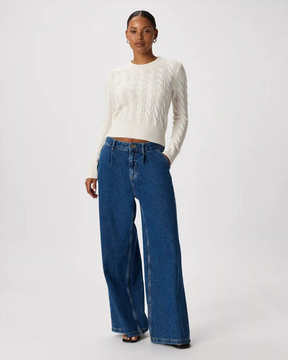 Mongolian Cashmere Shrunken Cable Crewneck Sweater