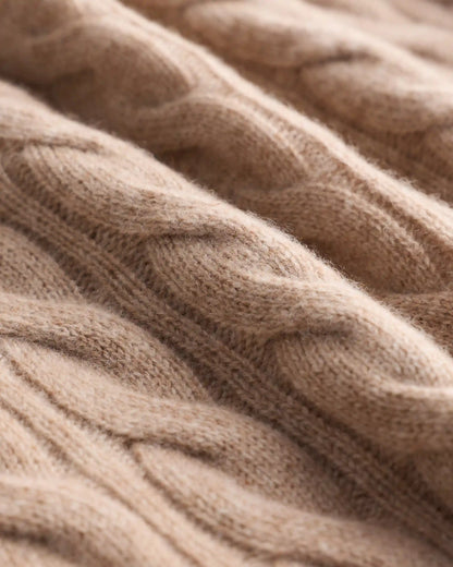 Mongolian Cashmere Shrunken Cable Crewneck Sweater