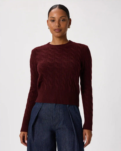 Mongolian Cashmere Shrunken Cable Crewneck Sweater