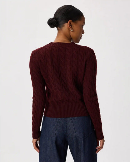 Mongolian Cashmere Shrunken Cable Crewneck Sweater