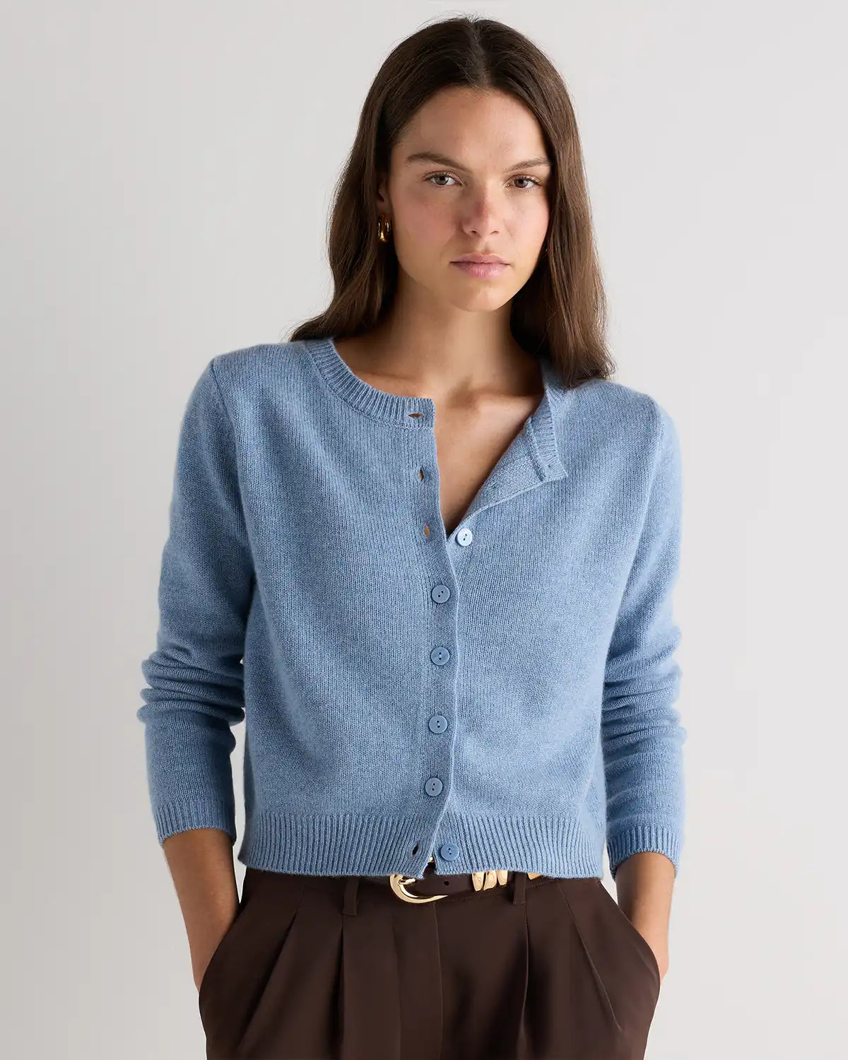Mongolian Cashmere Cropped Crew Cardigan