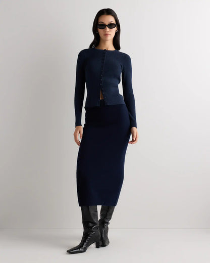 Cotton Cashmere Fitted Ribbed Cardigan