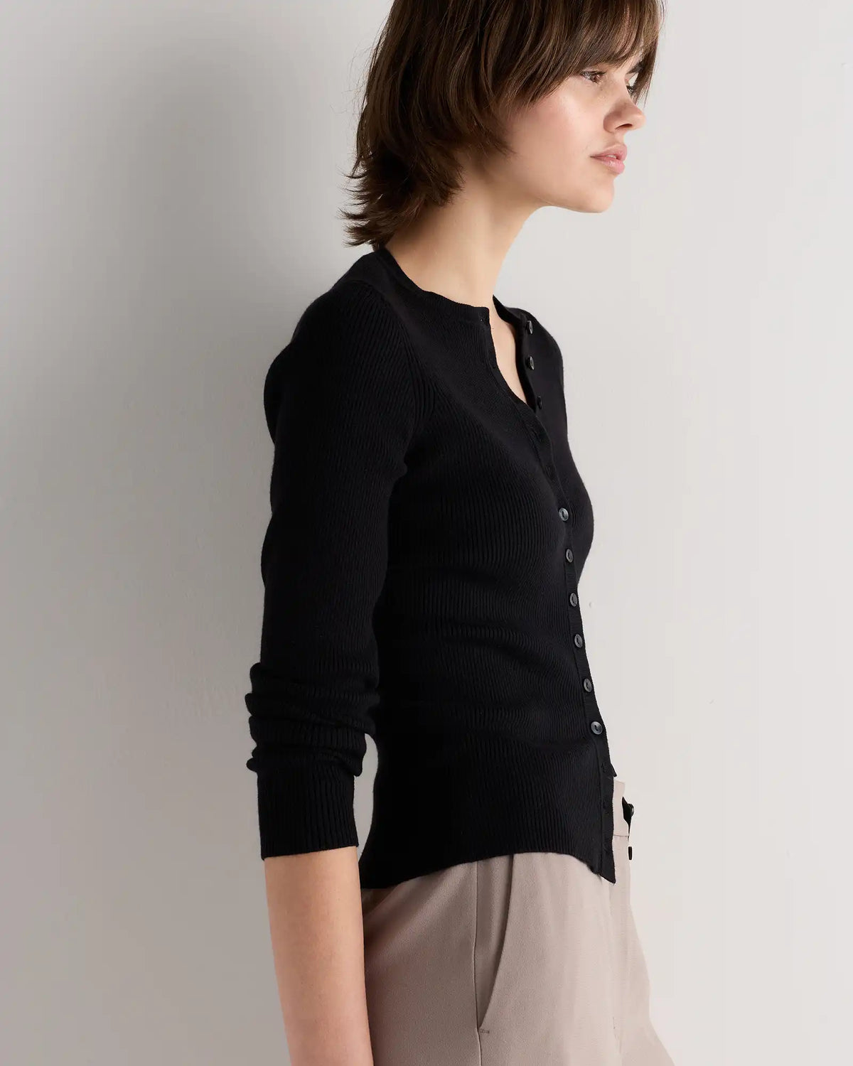 Cotton Cashmere Fitted Ribbed Cardigan