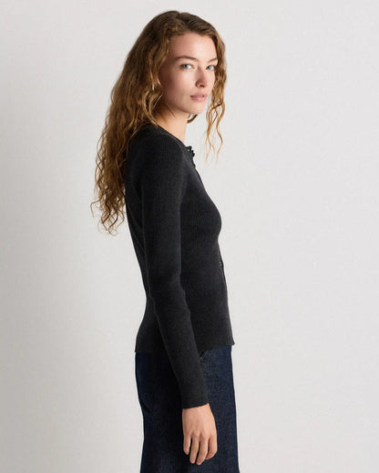 Cotton Cashmere Fitted Ribbed Cardigan