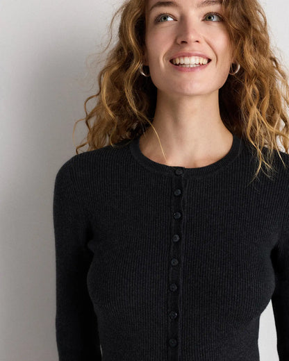 Cotton Cashmere Fitted Ribbed Cardigan