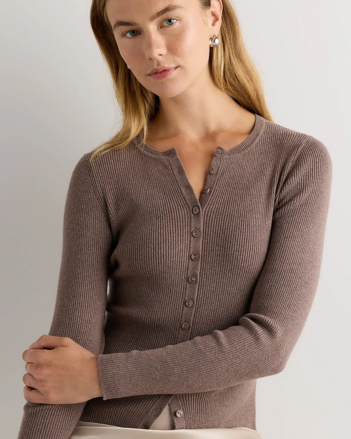 Cotton Cashmere Fitted Ribbed Cardigan