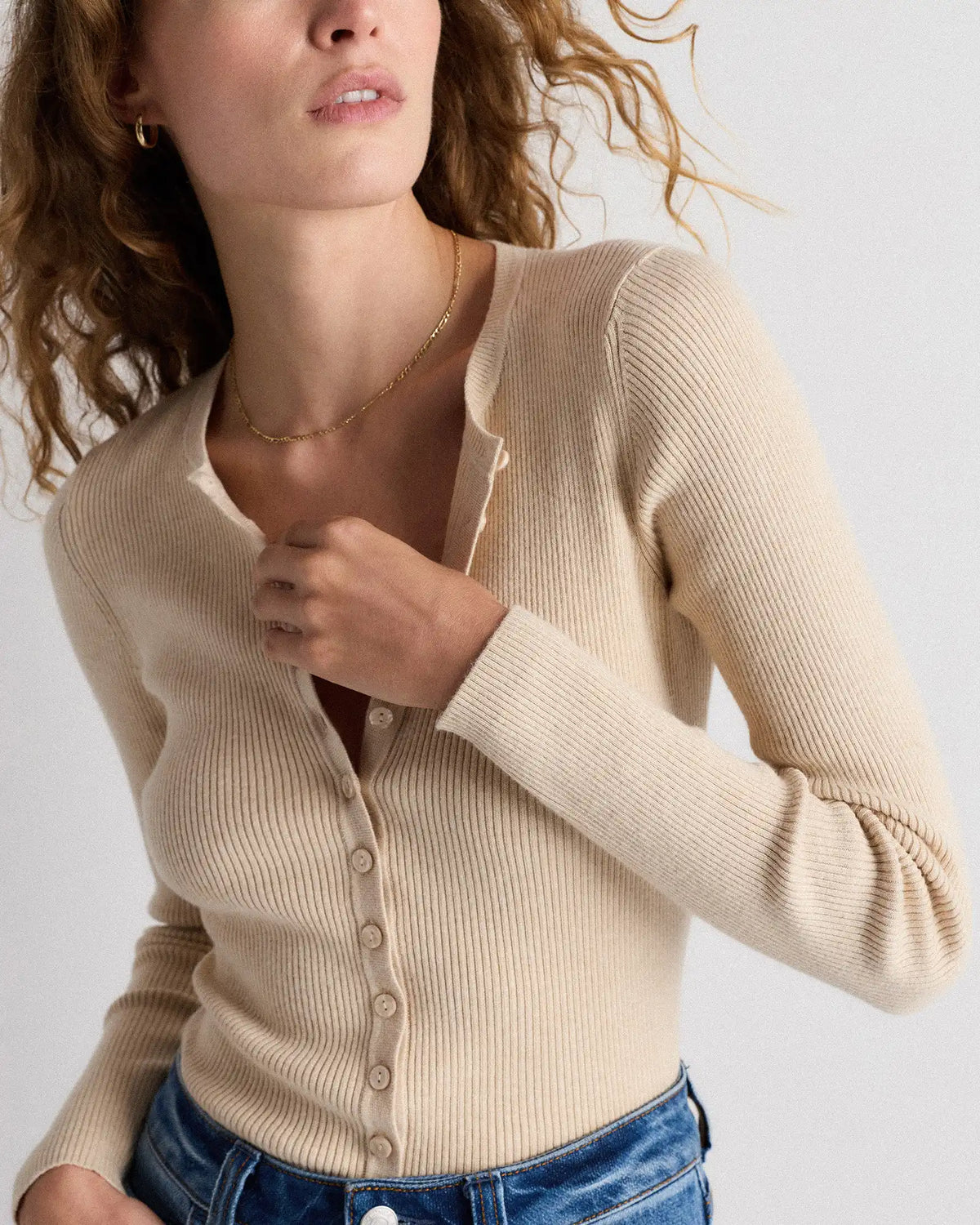 Cotton Cashmere Fitted Ribbed Cardigan