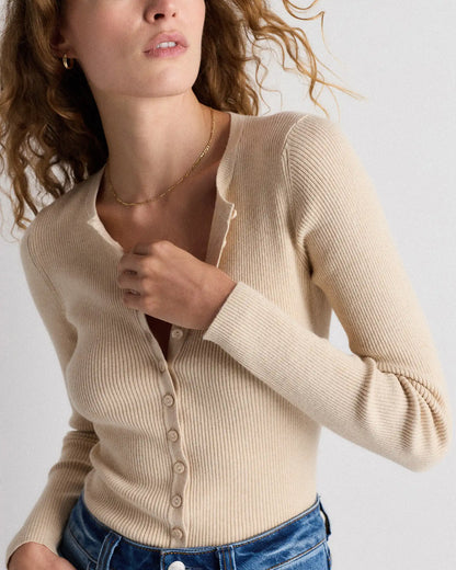 Cotton Cashmere Fitted Ribbed Cardigan