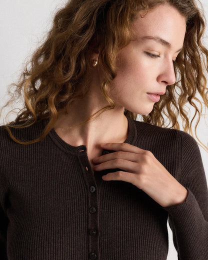 Cotton Cashmere Fitted Ribbed Cardigan