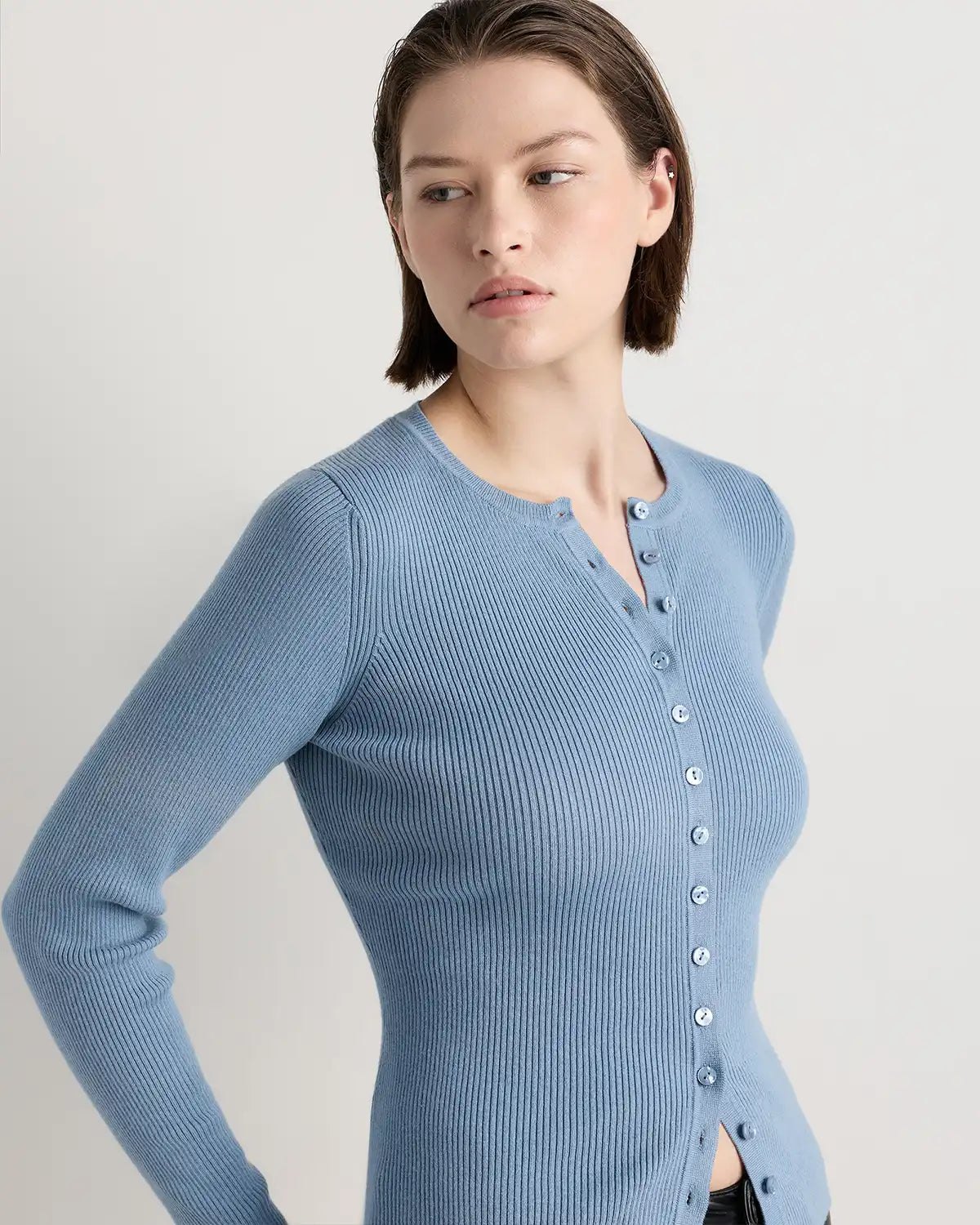 Cotton Cashmere Fitted Ribbed Cardigan