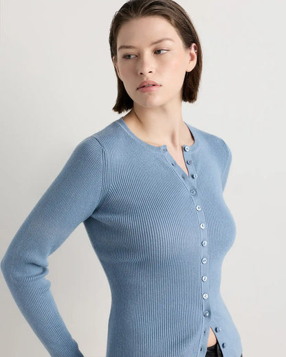 Cotton Cashmere Fitted Ribbed Cardigan
