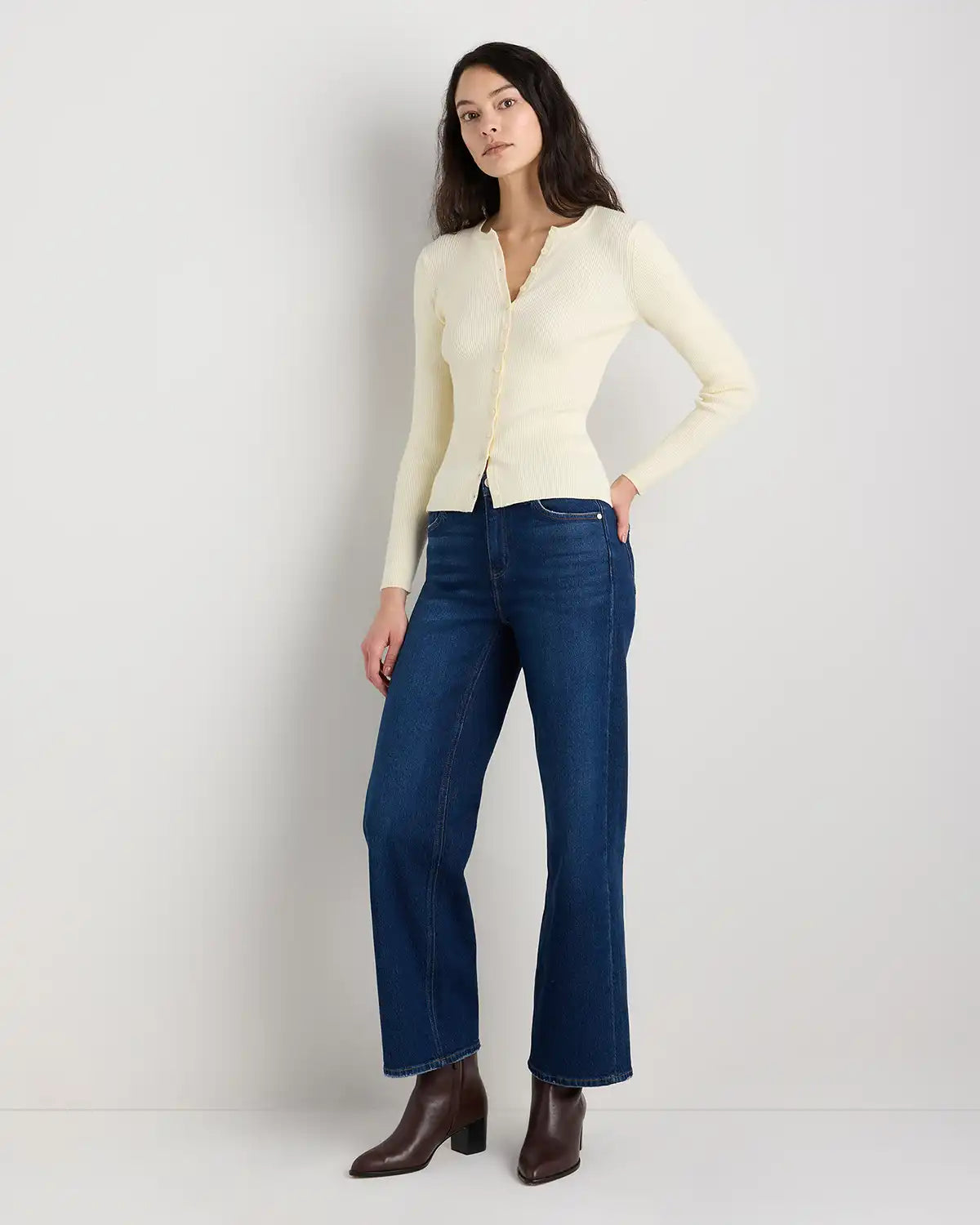 Cotton Cashmere Fitted Ribbed Cardigan