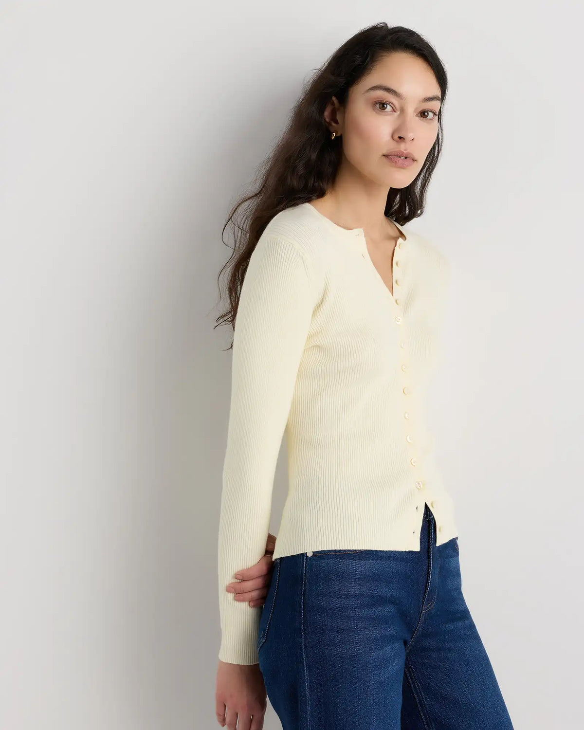 Cotton Cashmere Fitted Ribbed Cardigan