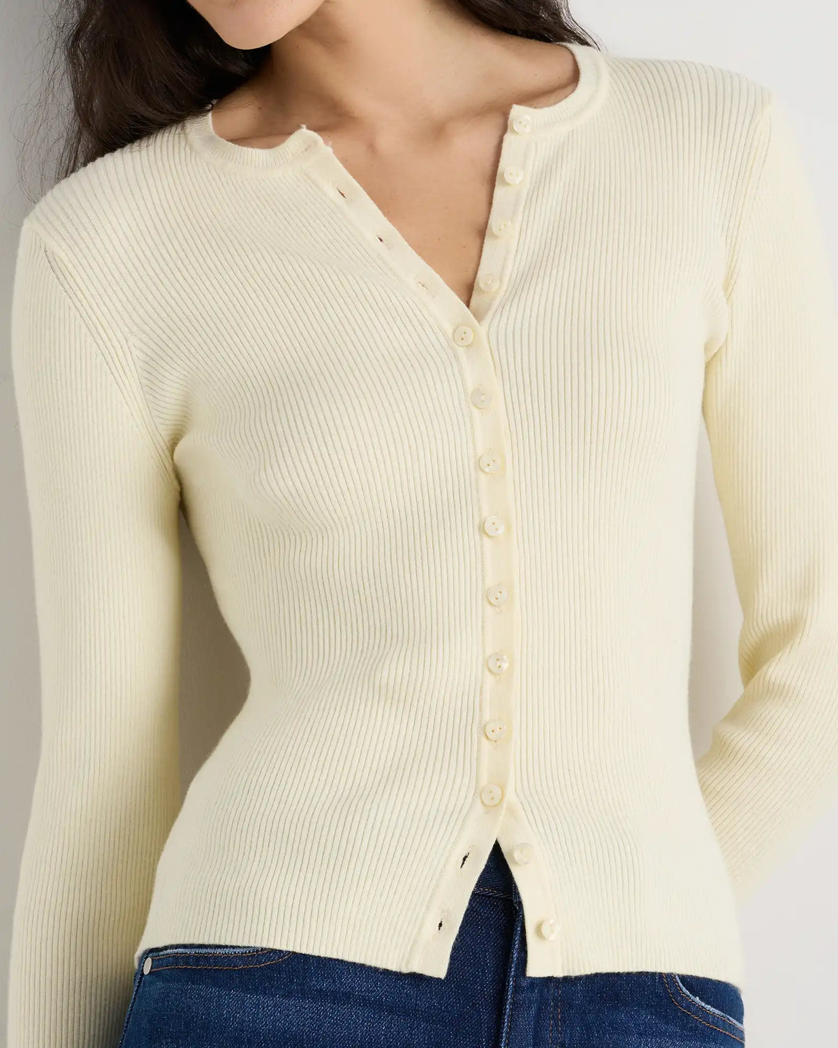 Cotton Cashmere Fitted Ribbed Cardigan