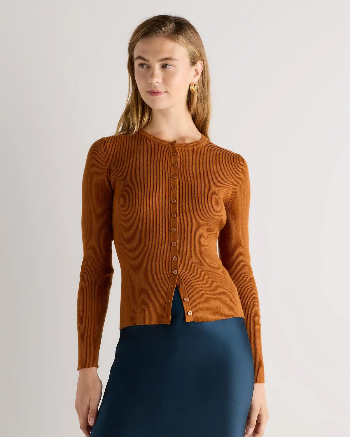 Cotton Cashmere Fitted Ribbed Cardigan