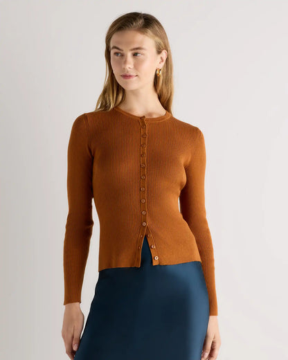 Cotton Cashmere Fitted Ribbed Cardigan