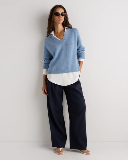 100% Mongolian Cashmere Layered V-Neck Sweater