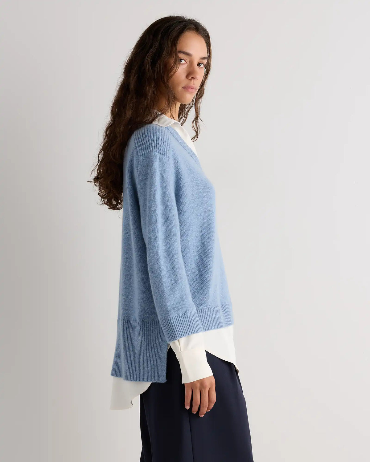 100% Mongolian Cashmere Layered V-Neck Sweater