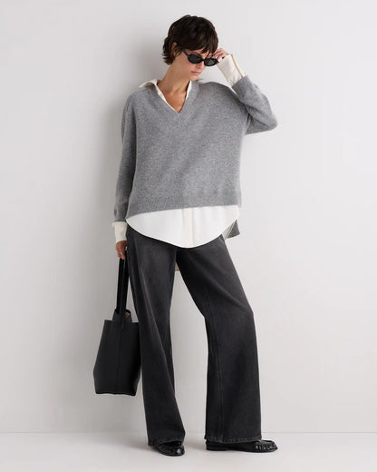 100% Mongolian Cashmere Layered V-Neck Sweater