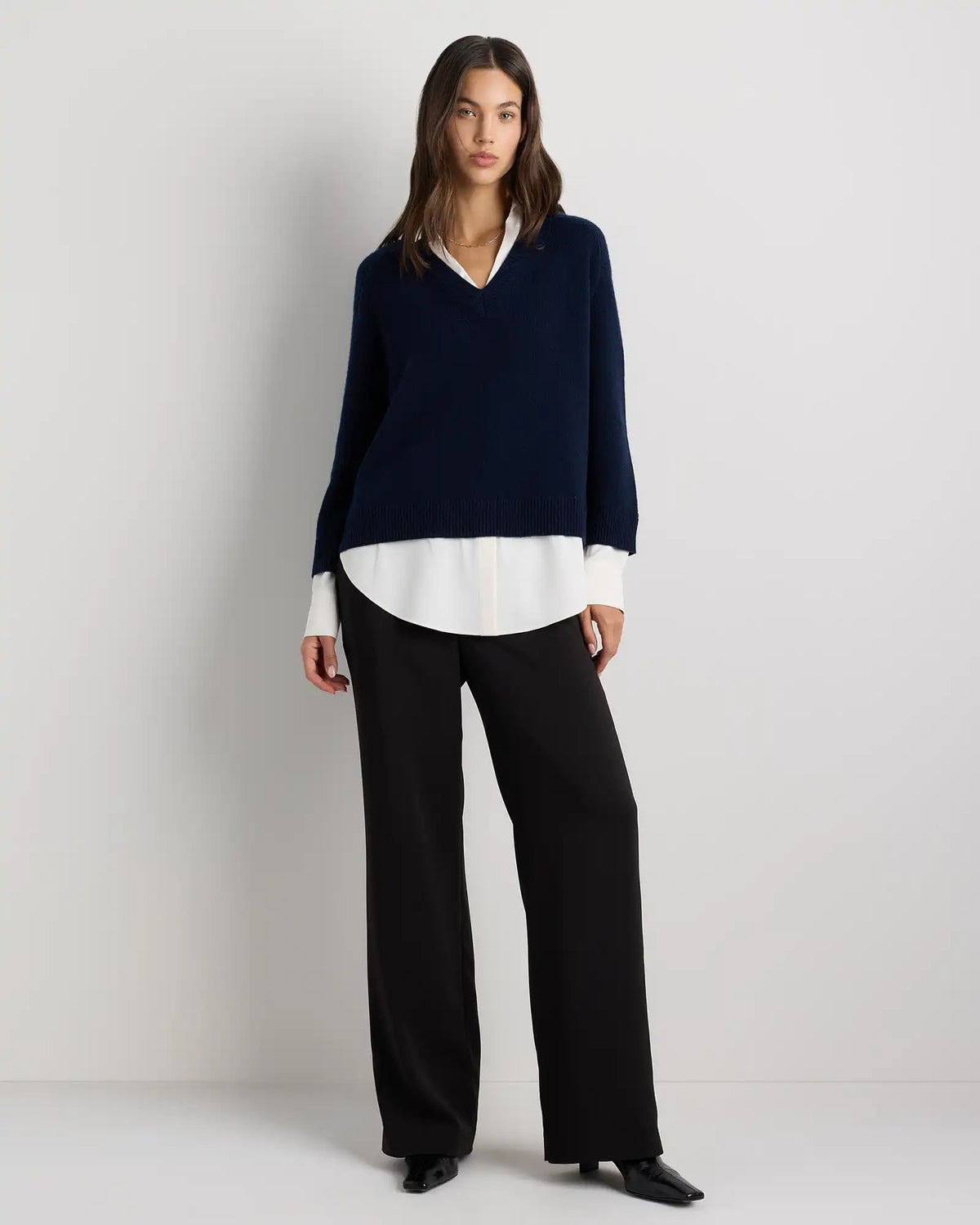 100% Mongolian Cashmere Layered V-Neck Sweater