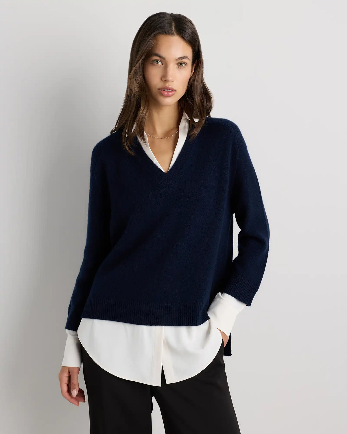 100% Mongolian Cashmere Layered V-Neck Sweater