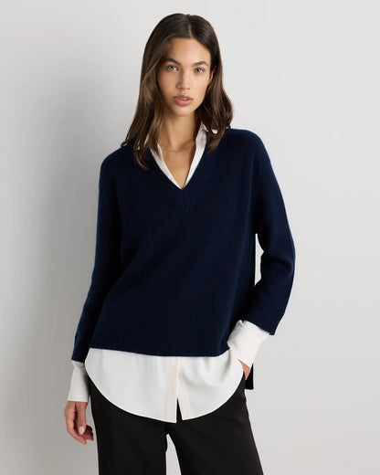 100% Mongolian Cashmere Layered V-Neck Sweater