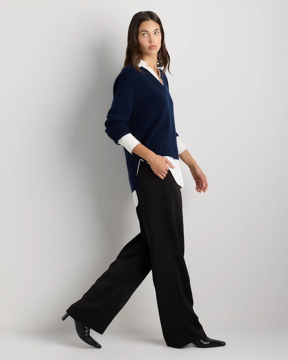 100% Mongolian Cashmere Layered V-Neck Sweater