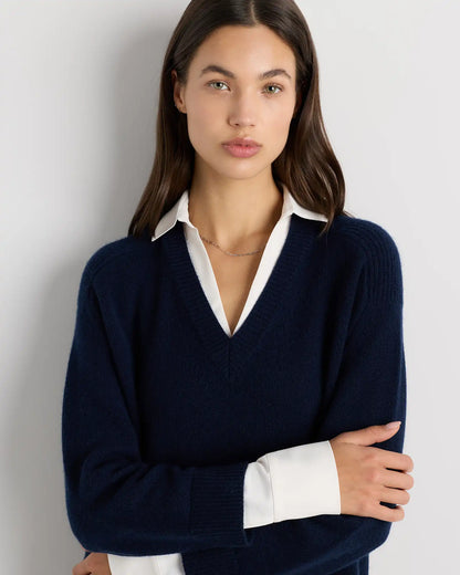 100% Mongolian Cashmere Layered V-Neck Sweater