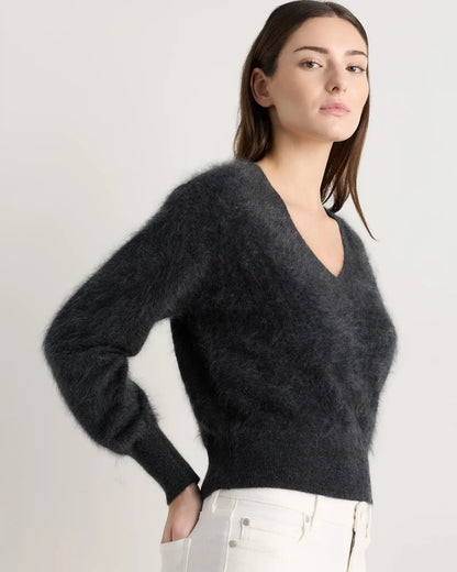 Brushed Cashmere Shrunken V-Neck Sweater