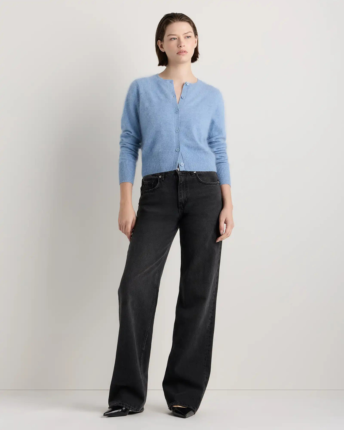 Brushed Cashmere Cropped Crewneck Cardigan