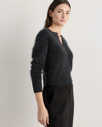 Brushed Cashmere Cropped Crewneck Cardigan