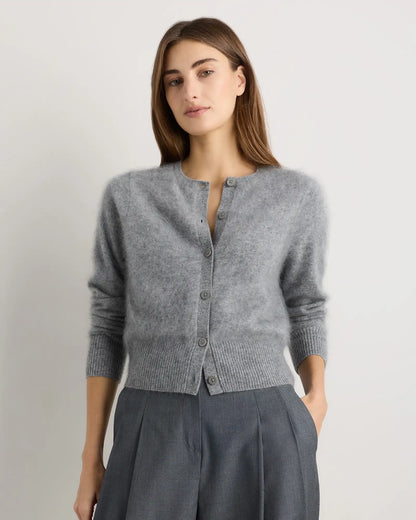 Brushed Cashmere Cropped Crewneck Cardigan