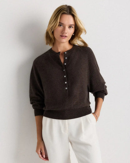 Mongolian Cashmere Dolman Sleeve Henley Sweater