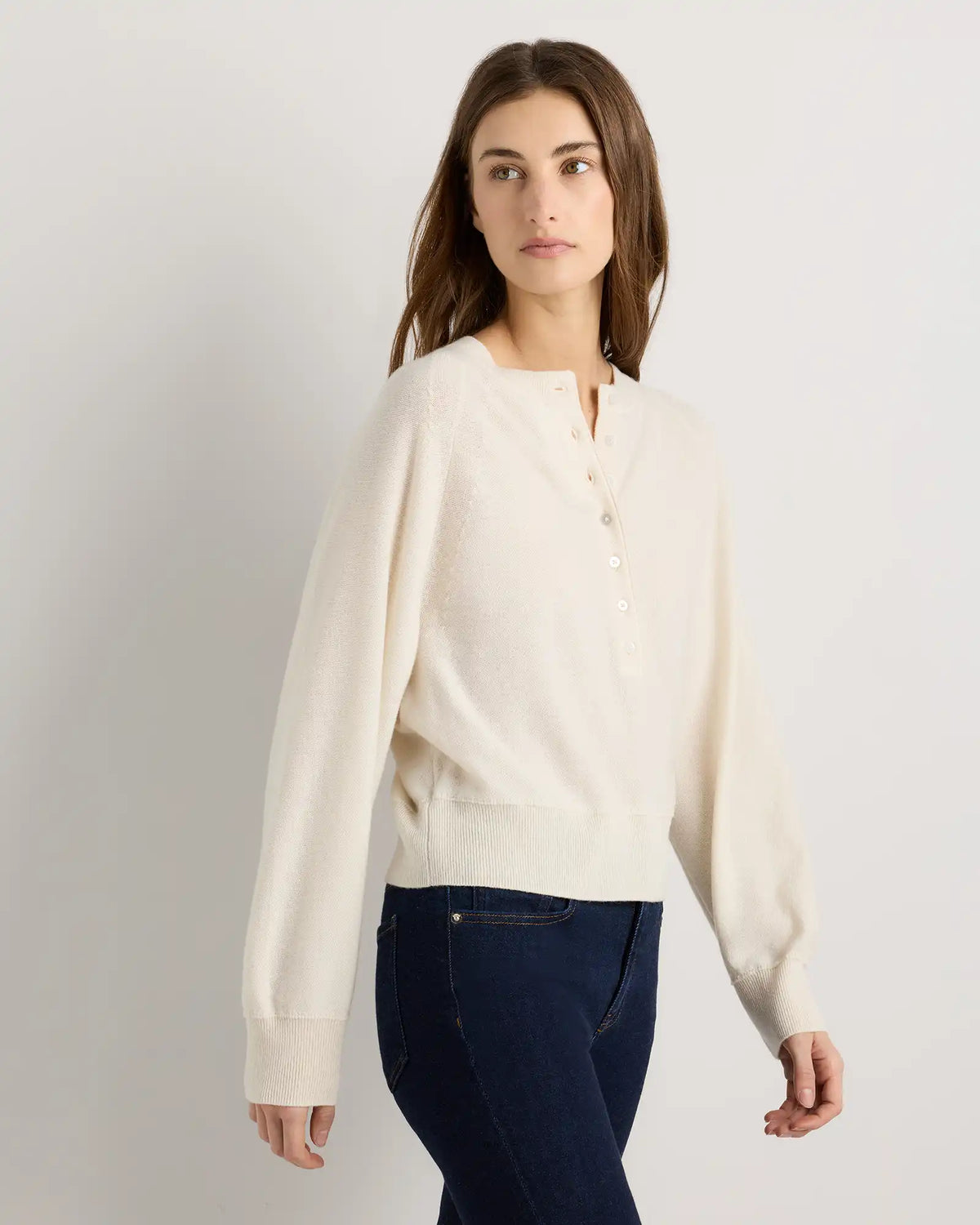 Mongolian Cashmere Dolman Sleeve Henley Sweater