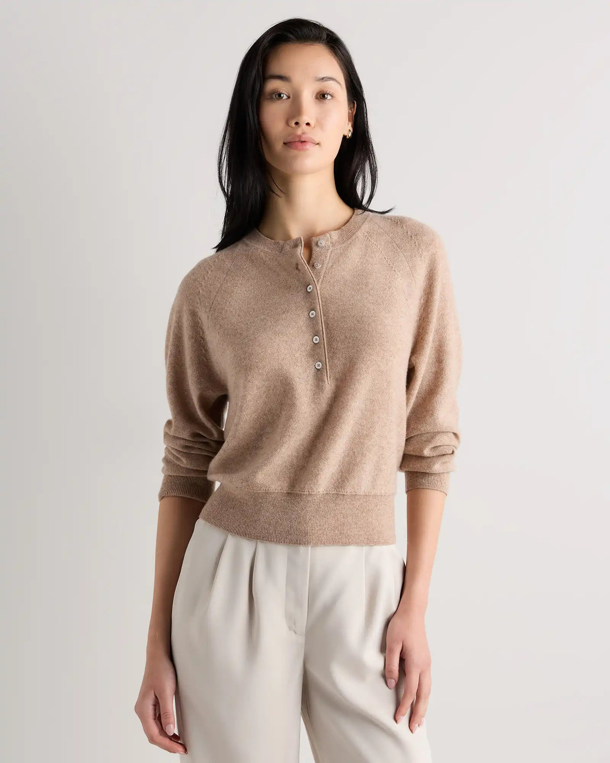 Mongolian Cashmere Dolman Sleeve Henley Sweater