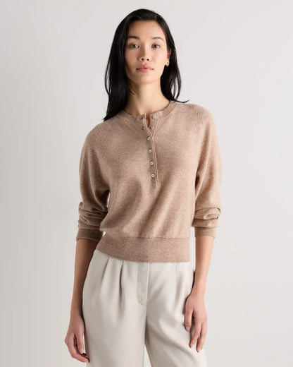 Mongolian Cashmere Dolman Sleeve Henley Sweater