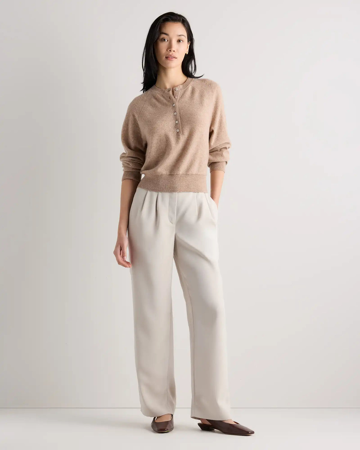 Mongolian Cashmere Dolman Sleeve Henley Sweater