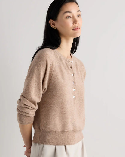 Mongolian Cashmere Dolman Sleeve Henley Sweater