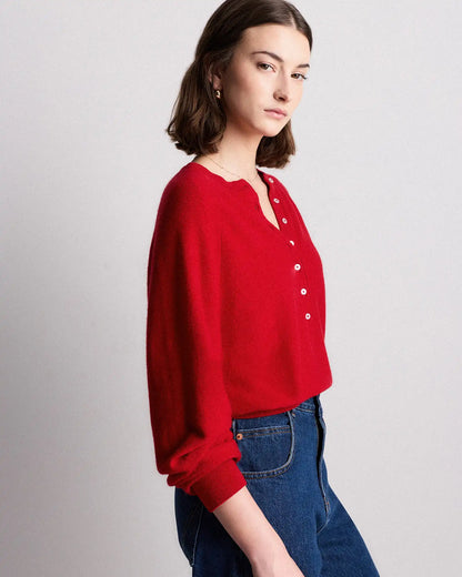 Mongolian Cashmere Dolman Sleeve Henley Sweater