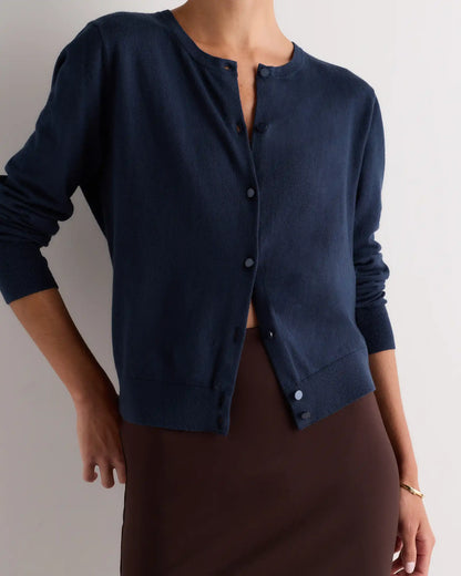 Lightweight Cotton Cashmere Crew Cardigan