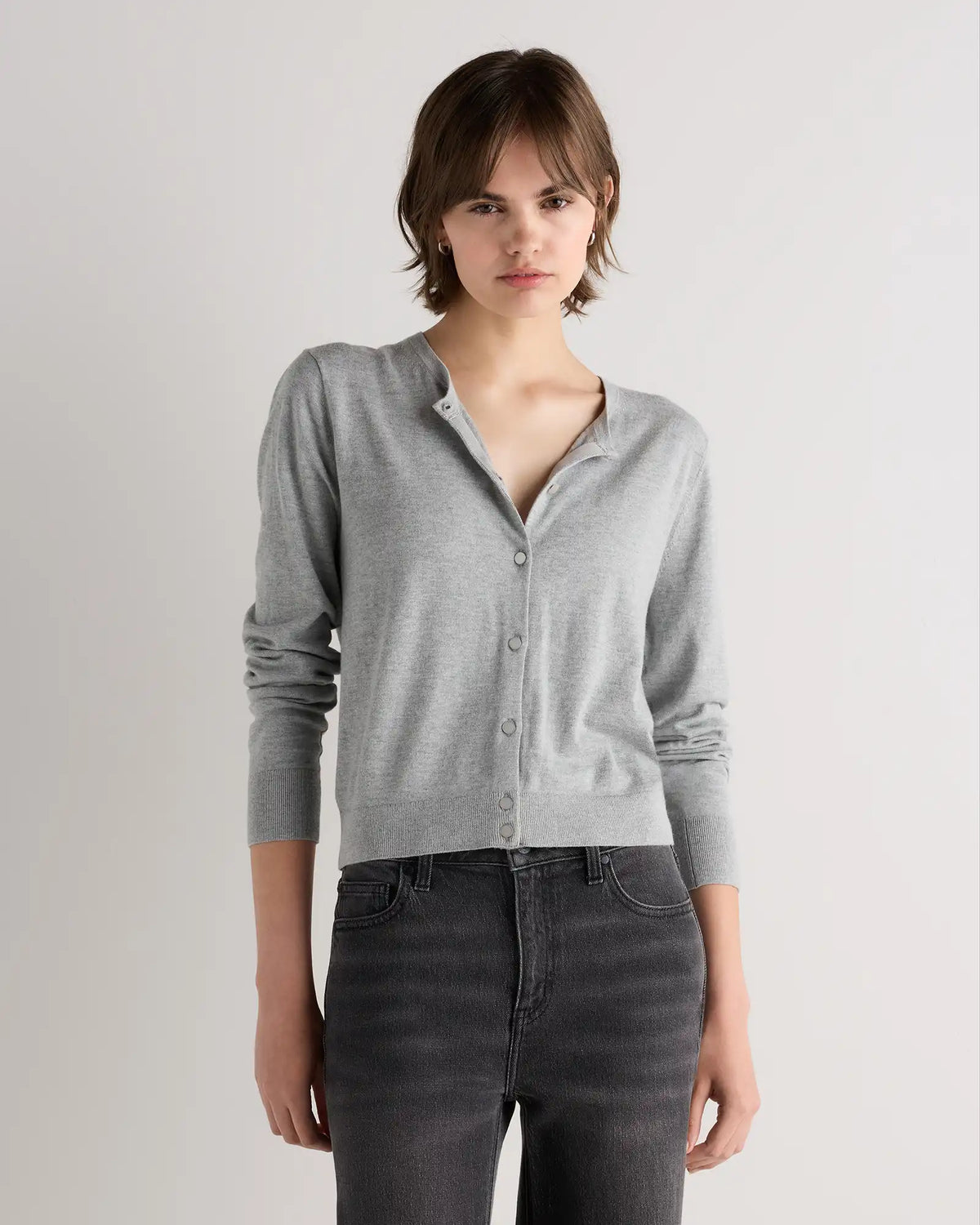 Lightweight Cotton Cashmere Crew Cardigan