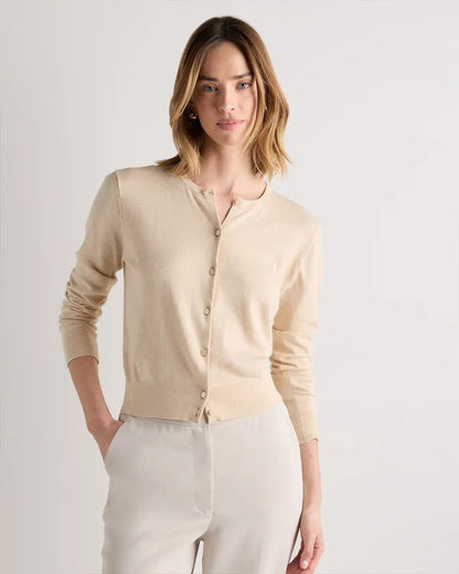 Lightweight Cotton Cashmere Crew Cardigan