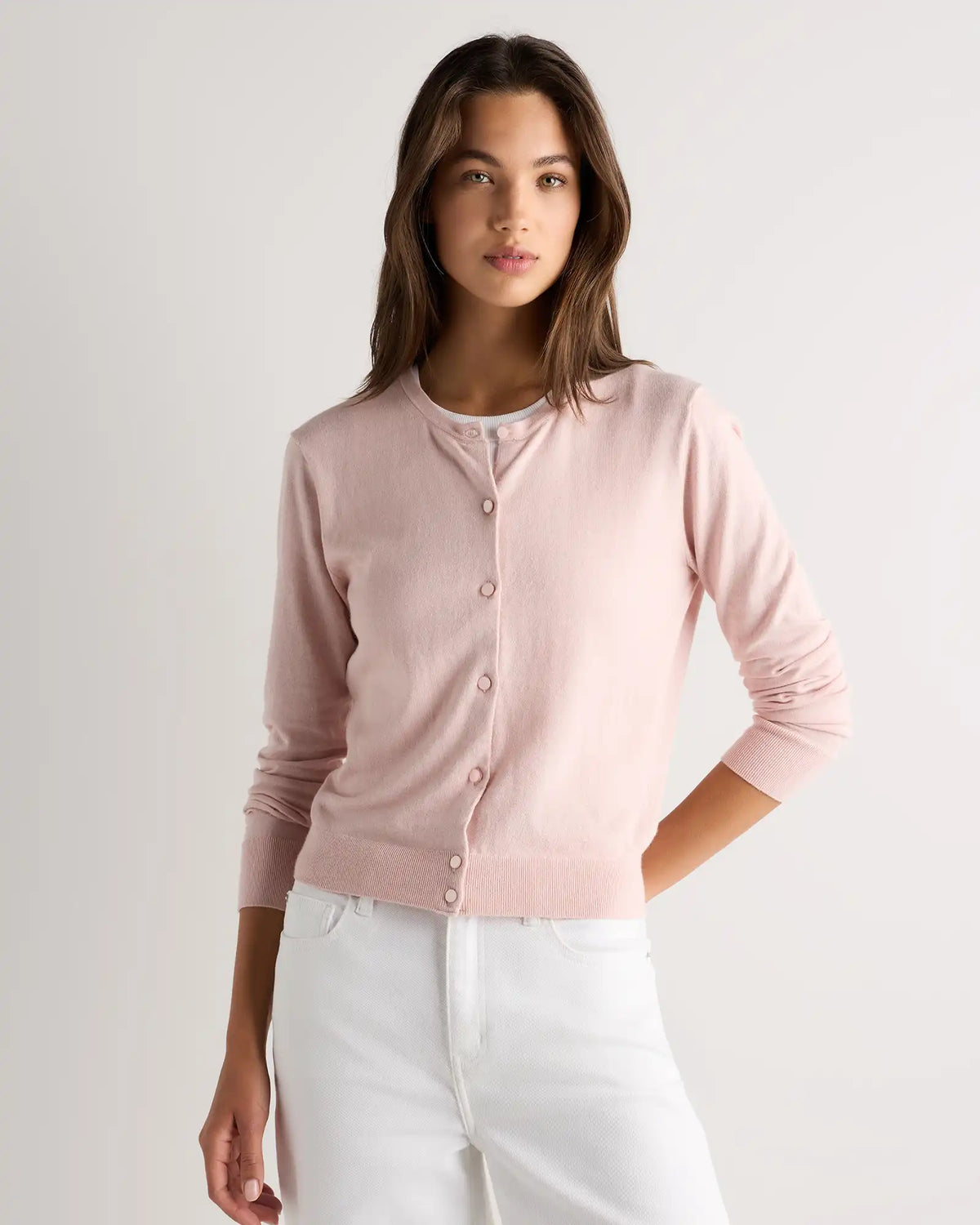 Lightweight Cotton Cashmere Crew Cardigan